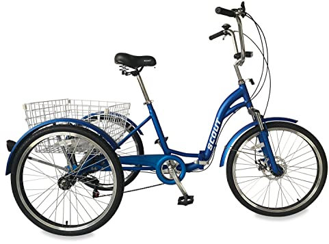 SCOUT Dreirad für Erwachsene, klappbares Dreirad, 24-Zoll-Räder, 6-Gang-Shimano-Schaltung, Scheibenbremsen vorne und hinten (Blau)