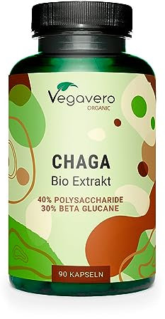 Chaga BIO Vegavero® | 12.000 mg de Poudre (1200 mg d'Extrait 10:1) | 40% Polysaccharides & 30% Bêta-Glucanes | 120 Gélules | Sans Additifs & Vegan