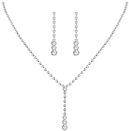Wedity Hochzeit Kristall Halskette Silber Ohrringe Set Braut Halsband Halsketten Anhänger Hochzeitsschmuck für Frauen und Mädchen