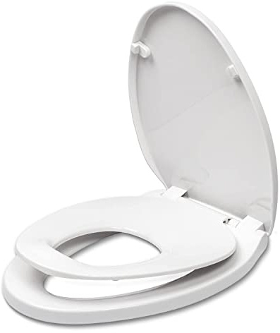 Elongated Toilet Seat with Slow Close Seat, Easy Clean, Suitable Standard Elongated or Oval Toilet with Thickened Plastic Lid, Plastic, White