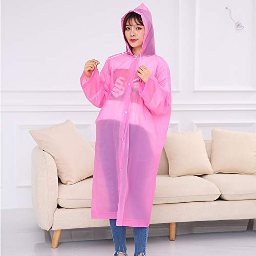 TOTMOX EVA Translucide Long Manteau de Pluie pour Adulte avec Chapeau, Imperméable Coupe-Vent Poncho Housse de Pluie pour Femme et Homme, Rose