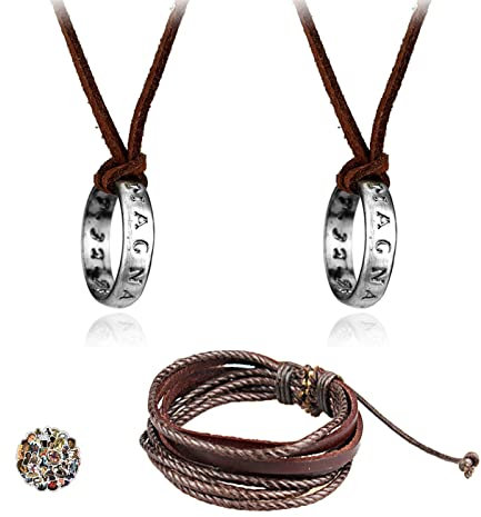 HJYZY 28 Stück Uncharted 4 Drake Schmuck Aufkleber Set Ring Anhänger Halskette Braunes Leder Herren Manschettenarmband