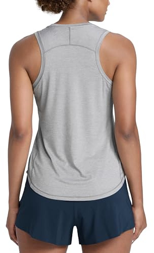 CRZ YOGA Lightweight Tank Top for Women Racerback Sleeveless Workout Tops High Neck Athletic Running Shirts Silver Mist 6
