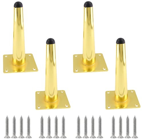 Cjueiom 6 Inch / 15cm Straight Furniture Legs Gold Sofa Set of 4, Mid-Century Couch Heavy Duty Coffee Table Legs, Tapered Chair Feet Metal Cabinet Replacement for Cupboard Ottoman (CJ164)
