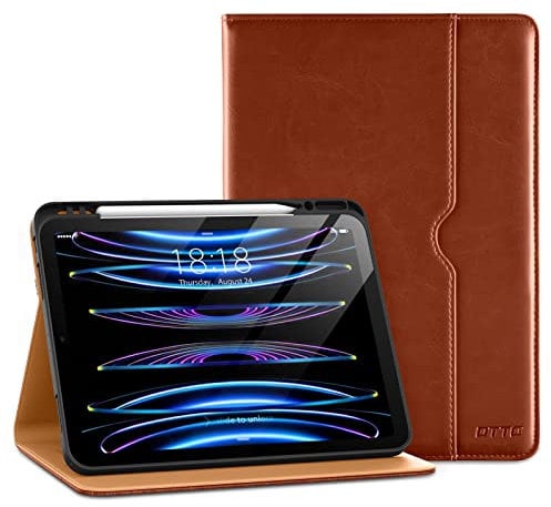DTTO Hülle für iPad Pro 12.9 6./5./4./3. Generation 2022/2021/2020/2018, Premium Leder Folio Ständer Cover mit Stifthalter - Auto Wachen/Schlafen und Multi-Winkel Betrachtung, Braun
