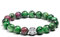 MetJakt Natural 8mm Gemstones Healing Crystal Stretch Beaded Bracelet Bangle with 925 Sterling Silver Double Happiness Pendant (Ruby Zoisite)