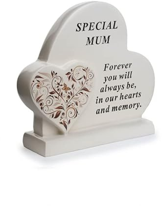 David Fischhoff Sentiment Double Heart with Floral Swirl Graveside Remembrance Plaque Ornament - Mum