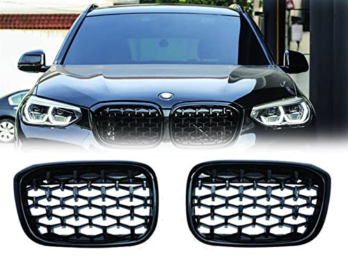 laxyy EIN Paar Auto-Frontstoßstangengrills Diamond Racing Grille Kidney Grill Auto Meteor Styling Für BMW X3 G01 G08 X4 G02 2018-2021 (Color : Schwarz)