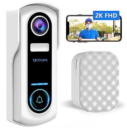 Türklingel mit Kamera, UCOCARE 2K WLAN Video Türklingel mit Gong, Kabellose Klingel mit Kamera, Videoanrufe, Sirene, Personenerkennung, Nachtsicht,SD & Cloud-Speicher, IP67