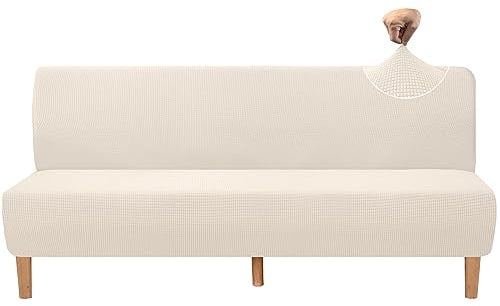 Granbest Hohe Dehnung Futonbezug Super Weiche Armlose Sofabezug für Hunde Haustiere Katzen rutschfeste Futonbezug ohne Armlehne für Wohnzimmer Möbel Schutz (Futon, Beige)