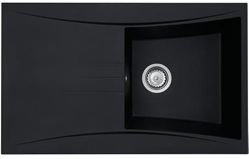 Liquida SEV860BL 1.0 Bowl Composite Reversible Black Kitchen Sink and Waste Kit