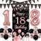 Sursurprise 18th Birthday Decorations for Girls Black and Rose Gold, Happy 18th Birthday Door Banner, Triangle Flag Garland, Number 18 Balloon, Eighteen Year Old Birthday Party Supplies