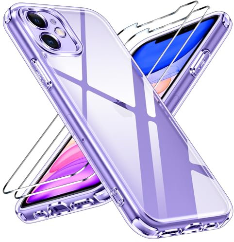 ivoler Anti-Amarillo Clara Funda para iPhone 11 6.1 Pulgadas con 2 Piezas Cristal Templado, [Protección Militar] Carcasa Protectora Antigolpes Transparente Anti-Choques Bumper Case
