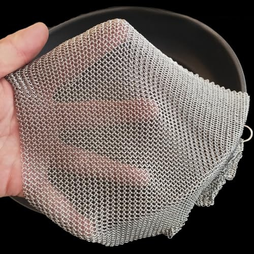 Cast Iron Cleaner Chainmail Scrubber - 16 x 16 Upgraded 3.8mm Fine Ring, Premium 316L Stainless Steel - Durable Scrubber for Skillets, Woks, Pots, Pans, Griddles, Dutch Ovens