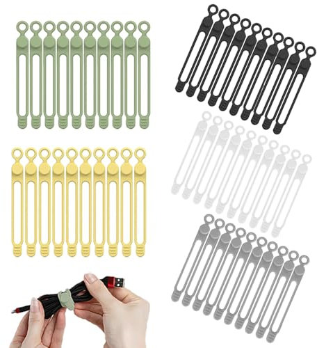 RHQFDM 50 Pieces Reusable Stretch Silicone Ties,Elastic Cable Organizer,Cable Management Colored Silicone Cable Ties Set,for Computer,Headphone Cable Management,Food Bag Sealing