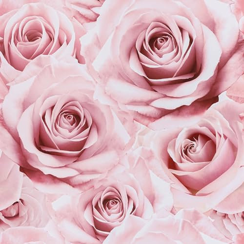 Hode Pink Rose Self Adhesive Wallpaper Vinyl Wrap Sticky Back Plastic 90cmx6m, Peel and Stick Wallpaper Waterproof Patterned, Wall Paper Roll Living Room Bedroom Dining Room Adults Feature Wall