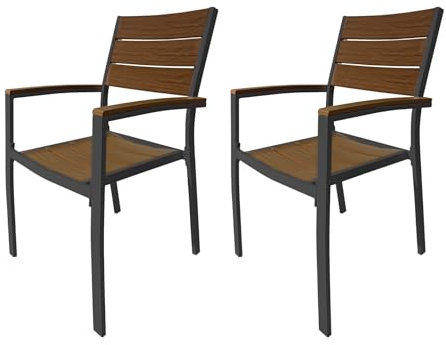 Rebecca Mobili Set 2 Sedie in Alluminio, Sedie da Esterno per Giardino, Grigio Scuro Marrone, Materiale Composito, per Balcone Casa, Sedie da Pranzo - Misure HxLxP: 89,5 x 56 x 60,5 cm - Art. RE6997