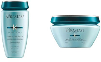 KÉRASTASE Résistance - Routine Force Architecte Pour Cheveux Abîmés - Renforce & Protège - Technologie VITA-CIMENT & Sève de Résurrection - Shampoing + Masque