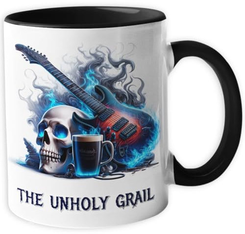 Heavy Metal Tasse mit Spruch | Unholy Grail | Totenkopf | Geschenk für Metal Fans, Musiker, Biker | Metbecher 330 ml | V12