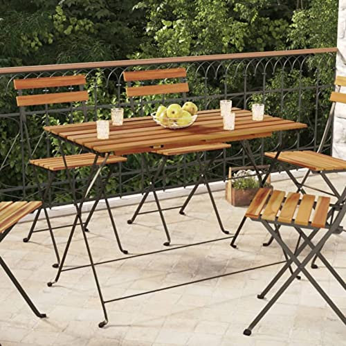 Gecheer Bistrotisch Klappbar Bartisch Stehtisch Gartentisch Balkontisch Beistelltisch Partytisch Gartentheke Gartenbar Theke Bar Tresen Terrassentisch 100x54x71 cm Massivholz Akazie und Stahl