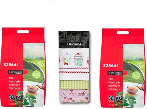 Chef's Larder Tea Bags 2200 – Bulk Tea Bags for Catering & Home Use Bulk Catering Tea Bag With Towels Gift Set, Fairtrade Certified|Bistro|chefs larder