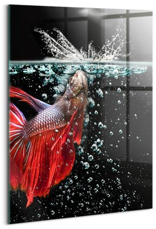 Wallfluent Für die Küche Badezimmer und Schlafzimmer Wanddekoration Mit Motiv 70x100cm Glasbild Bild Dicke 4mm Wandbild Gehärtetes Glas - Fische im Aquarium
