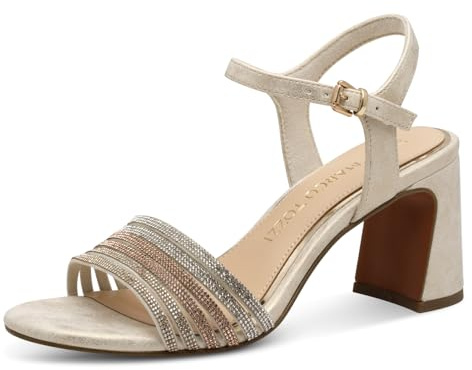 MARCO TOZZI Damen Sandalen mit Absatz mit Verstellbarem Riemen Vegan, Gold (Dune met.Comb), 40 EU