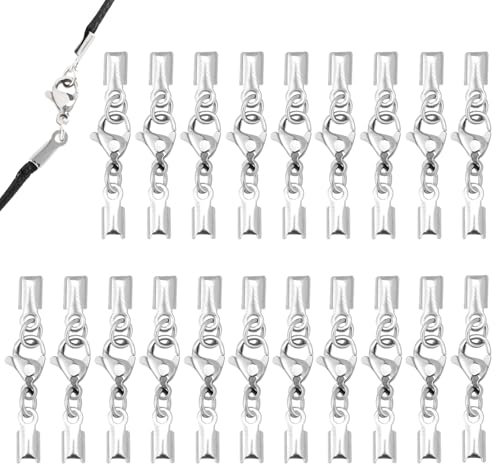 20 Stück Edelstahl Verschluss, Lederband Kette, Karabinerverschluss, Schmuckherstellung Karabiner, Armband Verschluss für Quaste-Armband Halskette Ketten, Lederband, Schmuck, DIY