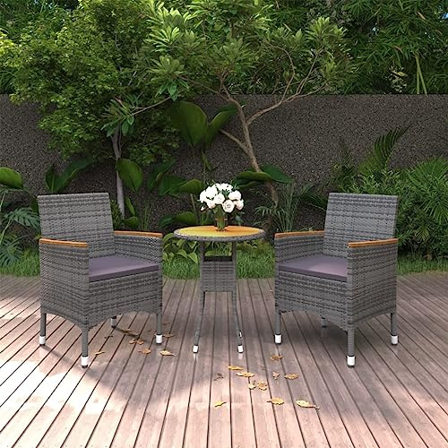 WEMYUFURN 3-TLG. Garten-Essgruppe Poly Rattan Grau, Outdoor-Sitzgruppe, Terrassen-Lounge-Set, Garten-Couchgarnitur - Wetterbeständig, Komfortabel - für Terrasse, Garten und Balkon