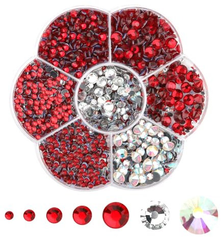 3000PCS Hotfix Strasssteine, Rot Strasssteine für Textilien, Glitzersteine zum Basteln, Kristallsteine zum Kleben 7 Größen 2mm-8.6mm Rhinestones für Kleidung Schuhe DIY Handwerk Geschenk(Rot)