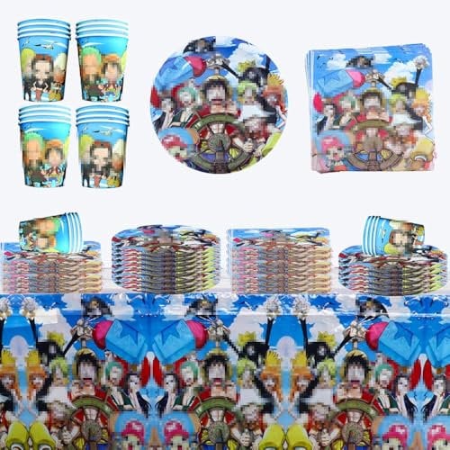 Ptydecta Vaisselle Anniversaire Ensemble D'anniversaire Decoration Anniversaire Assiettes Serviettes Nappes,Idéal pour 20 Personnes (A)