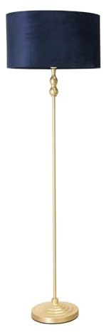 ValueLights | Gold Metal Candlestick Floor Lamp with Navy Blue Velvet Drum Shade Living Room Light | Floor Lamps, Home Décor & Improvement Essential | Included LED Bulb