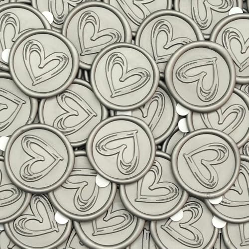 Poemluve 50 Stück Selbstklebend Wachssiegel Silber mit Herz Mustern, Siegelaufkleber Hochzeit für Einladungen, Umschläge, Briefumschläge, Dekorieren von Deko, DIY