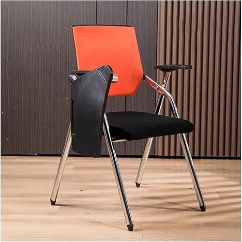 Chaise de bureau pliable en maille avec bureau attaché et support lombaire - Chaise de bureau d'ordinateur pliable avec bras pour tablette, tableau d'écriture, porte-gobelet, cadre en métal, chaise de