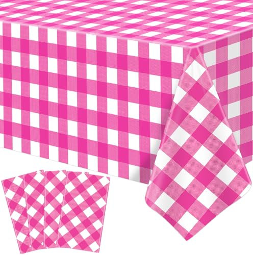 4 Stück Einweg Rose Rosa Tischtuch Rose Gittergitter Tischdecke Rosa Weiß Ostern Themed Tabelle Tischabdeckung Wasserdicht Karierte Tischtuch für Picknick Mädchen Geburtstags Dekorationen 130 x 220 cm
