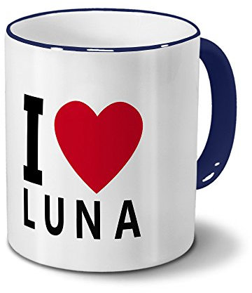 printplanet Tasse mit Namen Luna - Motiv I Love Luna - Namenstasse, Kaffeebecher, Mug, Becher, Kaffeetasse - Farbe Blau