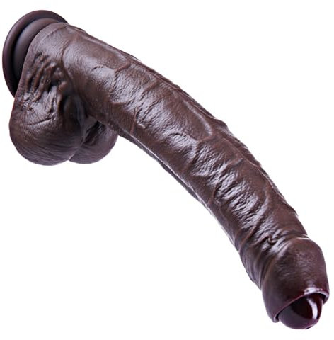 Consolador de prepucio móvil realista y sin cortar de 23.6 cm. Enorme consolador de silicona. Consolador grande de vagina y ano largo. Consolador XXL negro con ventosa grande. Adecuado para hombres