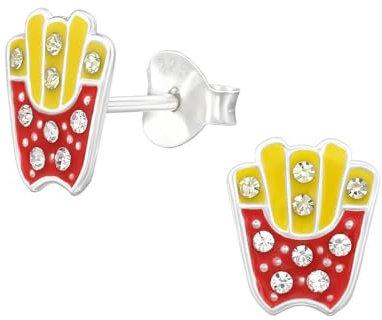 Monkimau Pommes Kinder Ohrringe | 925 Silber | Mädchen Ohrstecker Schmuck | Hypoallergen & Nickelfrei | Kinderohrringe Geschenkidee