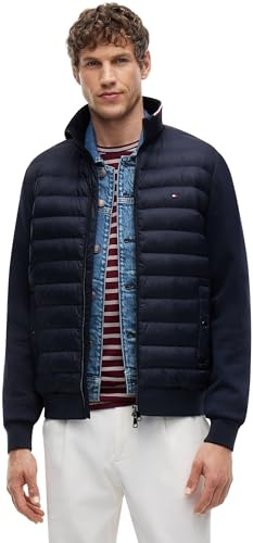 Tommy Hilfiger Men’s Stand Collar Mix Media Quilted Sweatshirt with Zip, Blue (Desert Sky), L
