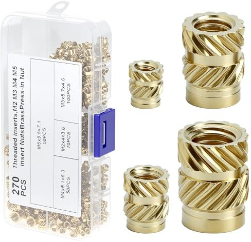 QWORK® 270 Stück Messing Gewindeeinsätze Sortiment M2/M3/M4/M5, Einpressmuttern für 3D-Druckteile