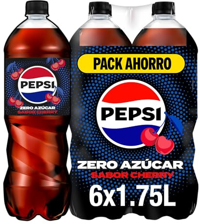 Pepsi zero Cherry Refresco de cola con cero azúcar y cero calorías, packs de 6 botellas de 1.75 litros, 10.5 litros en total