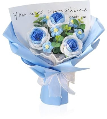 jewelora Gestrickter Blumenstrauß Muttertagsgeschenke für Mama Geschenke für Frauen Geburtstagsgeschenk Muttertag (32x37cm-Blau)