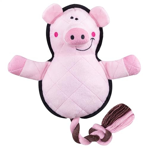 Fuzzl Dura Pig – Plush Pig Dog Toy on Rope with Squeaker – Interactive Tug, Fetch & Play for Small, Medium & Large Dogs – Gentle on Teeth & Gums