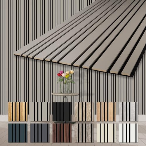 HEXIM Akustikpaneele 2 Stück 278x60cm Holz Mila - flexible Holzpaneele Platten Wandpaneele Wanddeko Kombipaneel Wandverkleidung Schalldämmung Akustikfilz grau (3.34m² Sandgrey)