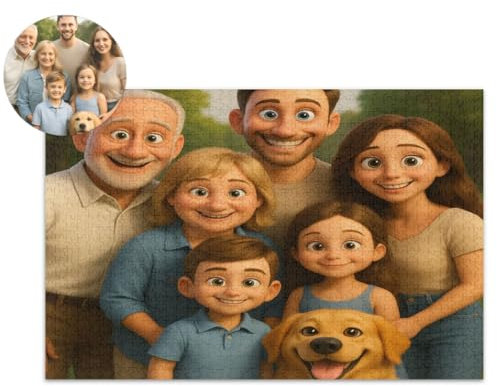 Personalisiertes Cartoon-Portrait-Puzzle, 1000 Teile, individuelles Puzzle für Fotos, individuelle Puzzles für Familie, Haustier, Paare, Hochzeit, lustige Fotokunst