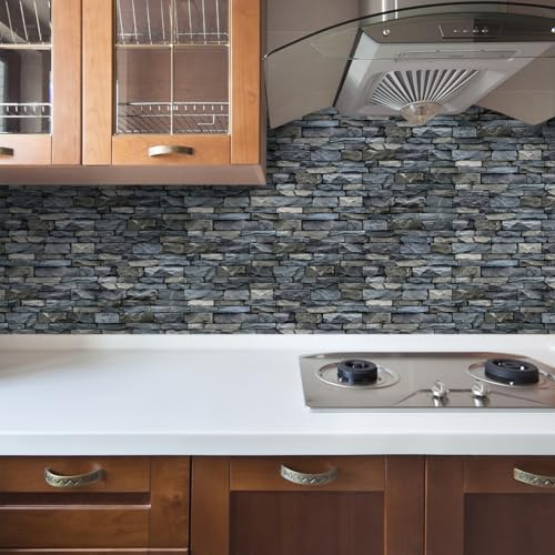 Mosaikfliesen Ziegel Schwarz Blau Klebefliesen Küche Wasserdicht PVC Fliesensticker Selbstklebende Klebefolie Fliesen Dekorative Fliesenaufkleber Bad 24.6x12cm/48 Stück