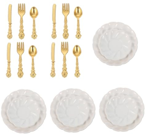 NUOBESTY Accessoires de Cuisine Alliage avec Assiette Couteau Fourchette et Cuillère Décor de Table Réaliste pour Jeu et Collection