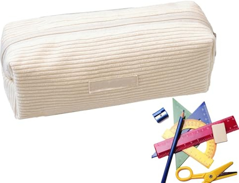 Federmäppchen aus Cord, Organizer-Tasche für Stifte aus Cord, 8,27 x 3 | 94 Zoll | Organizer mit Reißverschluss für Stifte, Bleistifte, Textmarker, Lippenstift und P, Weiß, Consulte la descripción