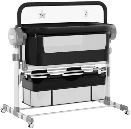 Veitoalioy Neben Mir Beistellbett Baby, Stubenwagen Baby mit Rollen, Babybett mit Mehreren Gängen und Geschwindigkeitsanpassungen, Das Schaukeln Kann Babybett (608 Black)