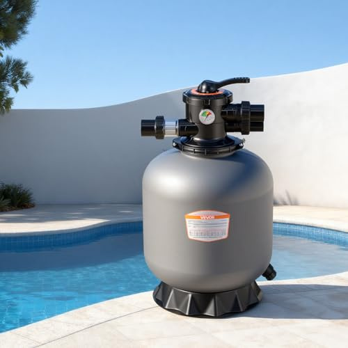 VEVOR Pompa Filtro a Sabbia Sistema di Filtraggio a Sabbia per Piscine Fuori Terra Portata Max. 40 GPM/151,4 LPM, Valvola Multiporta a 7 Vie, Controlavaggio, Risciacquo, Ricircolo, Scarico